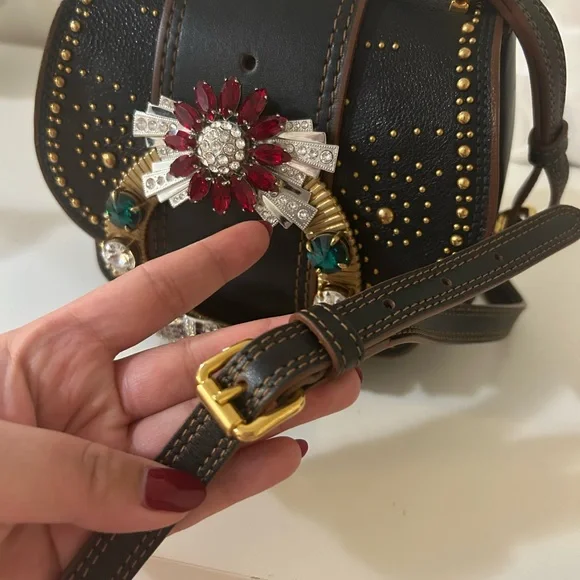 Authentic Miumiu Black Studded Handbag with Jewel Accents - Picture 7 of 7